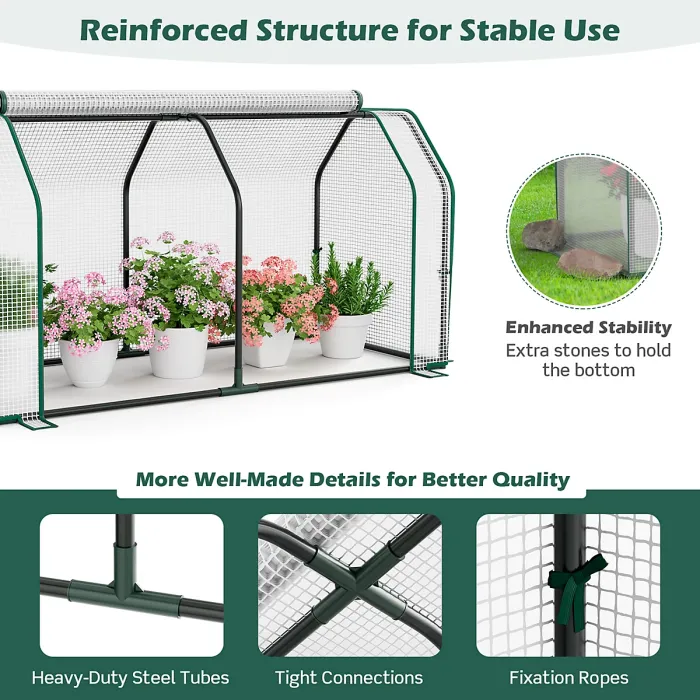 Costway Portable Greenhouse w/ Roll-Up Zippered Door Indoor Outdoor Green Hot House