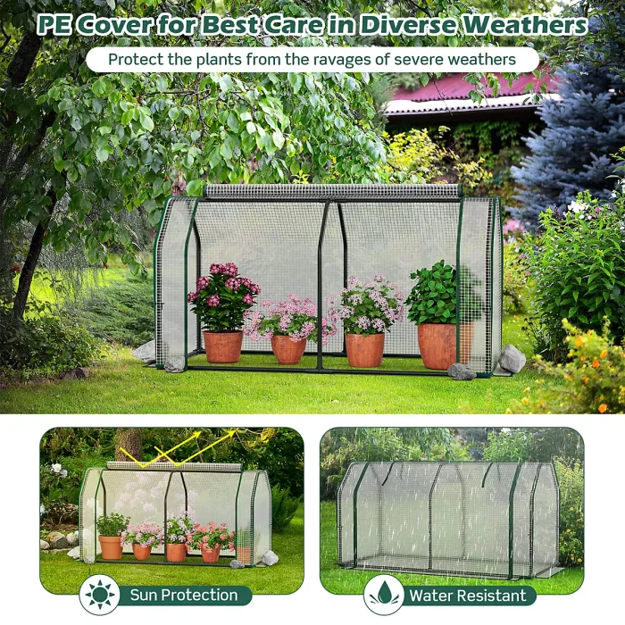 Costway Portable Greenhouse w/ Roll-Up Zippered Door Indoor Outdoor Green Hot House