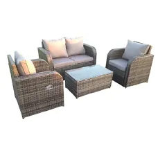 Dark Grey Mix PE Wicker Rattan Garden Furniture Set Sofa Set Reclining Adjustable Chair 4 Seater