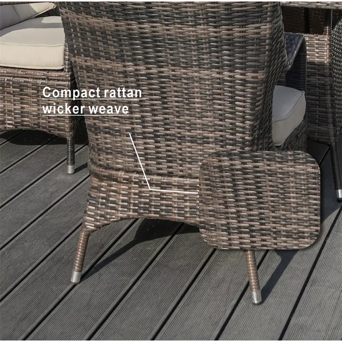 Abrihome 6-Seater Aluminum Round Dining Table Set With Rotating Glass Tray and UV-Resistant PE Wicker D135xH72cm,Brown