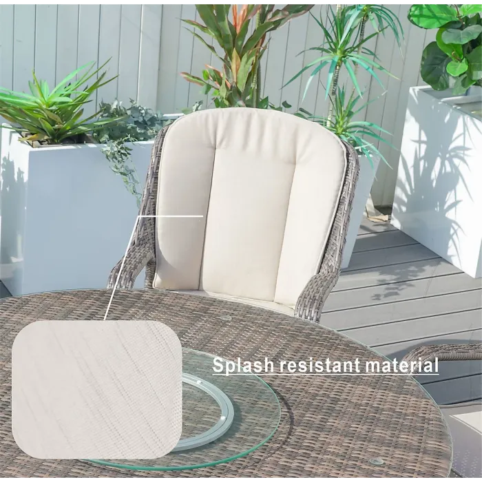 Abrihome 6-Seater Aluminum Round Dining Table Set With Rotating Glass Tray and UV-Resistant PE Wicker D135xH72cm,Brown