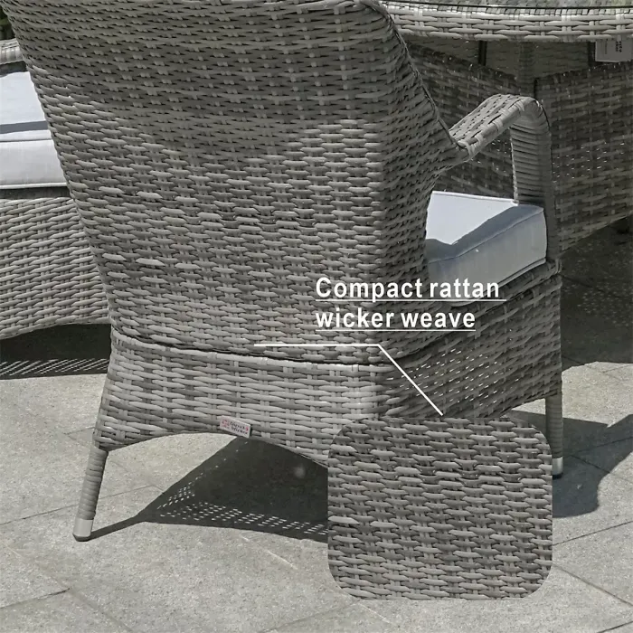 Abrihome 6-Seater Aluminum Round Dining Table Set With Rotating Glass Tray and UV-Resistant PE Wicker D135xH72cm,Grey