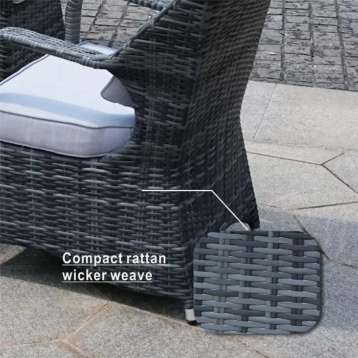 Abrihome 4-Seater Aluminum Wicker Round Dining Table Set, with 5mm Tempered Glass Top & Umbrella Hole D120H72cm,Grey