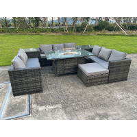 U Shape Outdoor Rattan Garden Furniture Table Sets Heater Lounge Sofa Dark Grey Big Footstool 10 Seater