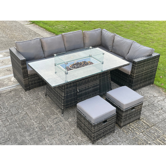 Outdoor Rattan Garden Corner Furniture Table Set Heater Lounge Small Footstools Dark Grey Mixed 8 Seater