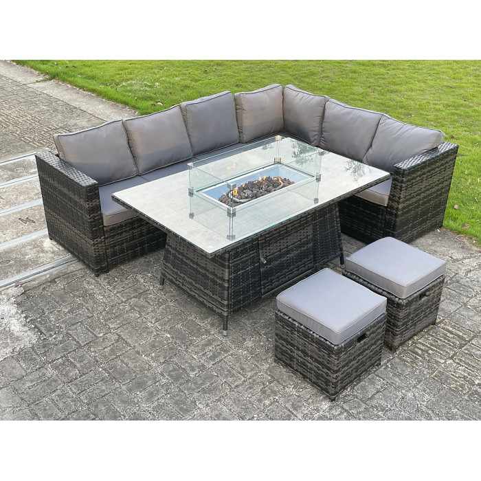 Outdoor Rattan Garden Corner Furniture Table Set Heater Lounge Small Footstools Dark Grey Mixed 8 Seater