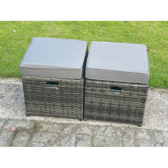 Outdoor Rattan Garden Corner Furniture Table Set Heater Lounge Small Footstools Dark Grey Mixed 8 Seater