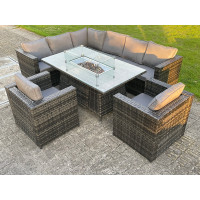 Outdoor Rattan Garden Set Corner Furniture Dining Table Set Heater Lounge Chairs Dark Grey 8 Seater