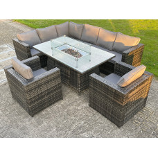 Outdoor Rattan Garden Set Corner Furniture Dining Table Set Heater Lounge Chairs Dark Grey 8 Seater