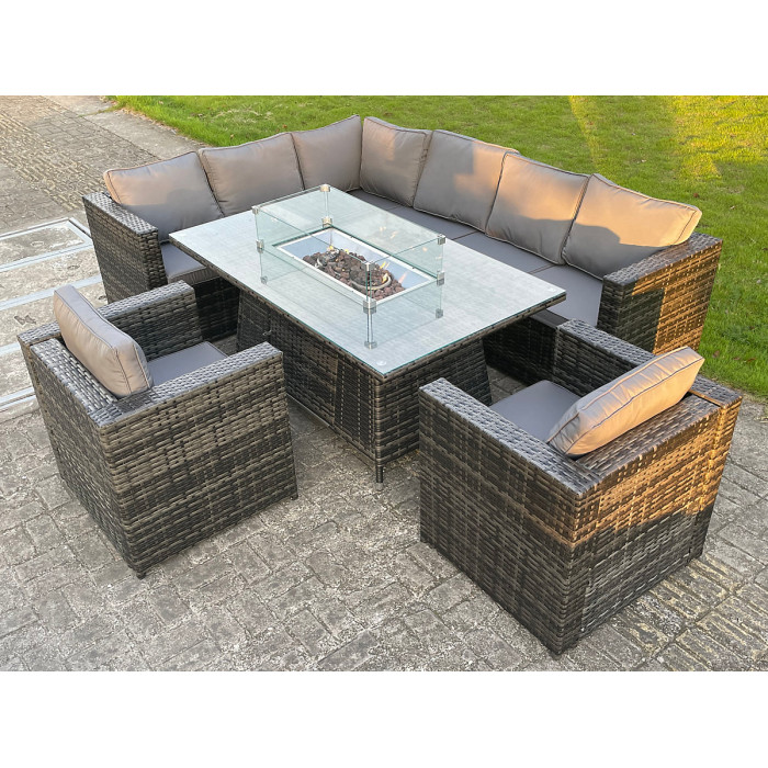 Outdoor Rattan Garden Set Corner Furniture Dining Table Set Heater Lounge Chairs Dark Grey 8 Seater