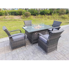Rattan Garden Furniture Rectangle Dining Table Heater and Dining Chairs 4 Seater