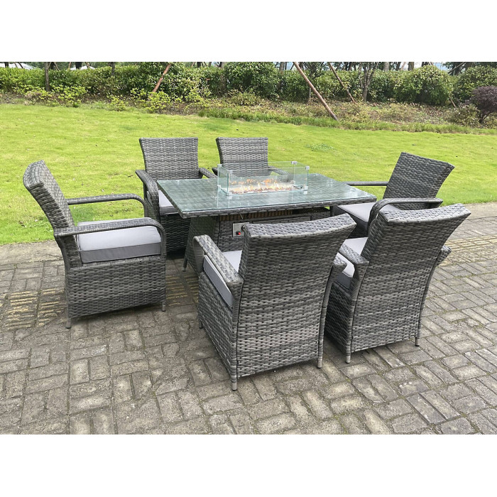Rattan Garden Furniture Rectangle Dining Table Heater and Dining Chairs 6 Seater
