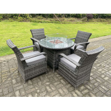 Rattan Garden Furniture Round Dining Table Heater and Dining Chairs 4 Seater