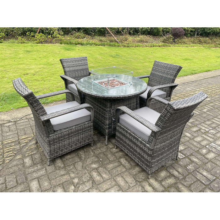 Rattan Garden Furniture Round Dining Table Heater and Dining Chairs 4 Seater