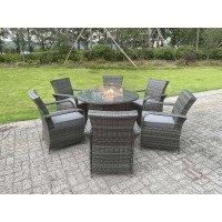 Rattan Garden Furniture Round Dining Table Heater and Dining Chairs 6 Seater