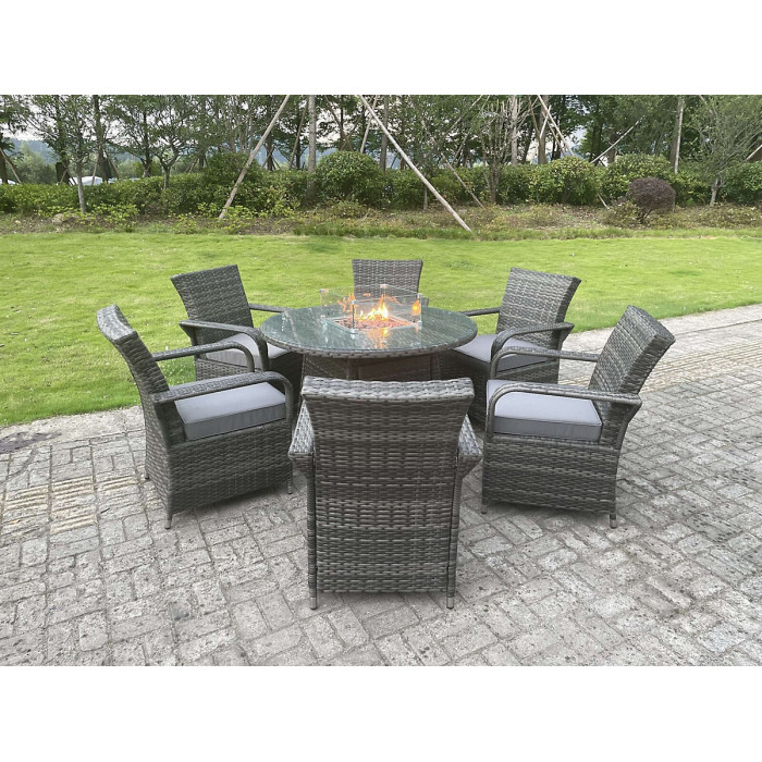 Rattan Garden Furniture Round Dining Table Heater and Dining Chairs 6 Seater