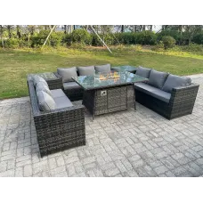 Outdoor Rattan Garden Furniture Dining Table Set with Side Tables Dark Mixed Grey 9 Seater