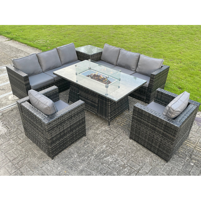 Outdoor Rattan Corner Furniture Set with Table - Dark Grey 8-Seater