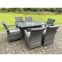 Rattan Garden Furniture Dining Chairs 6 Seater with Rectangular Table