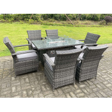 Rattan Garden Furniture Dining Chairs 6 Seater with Rectangular Table