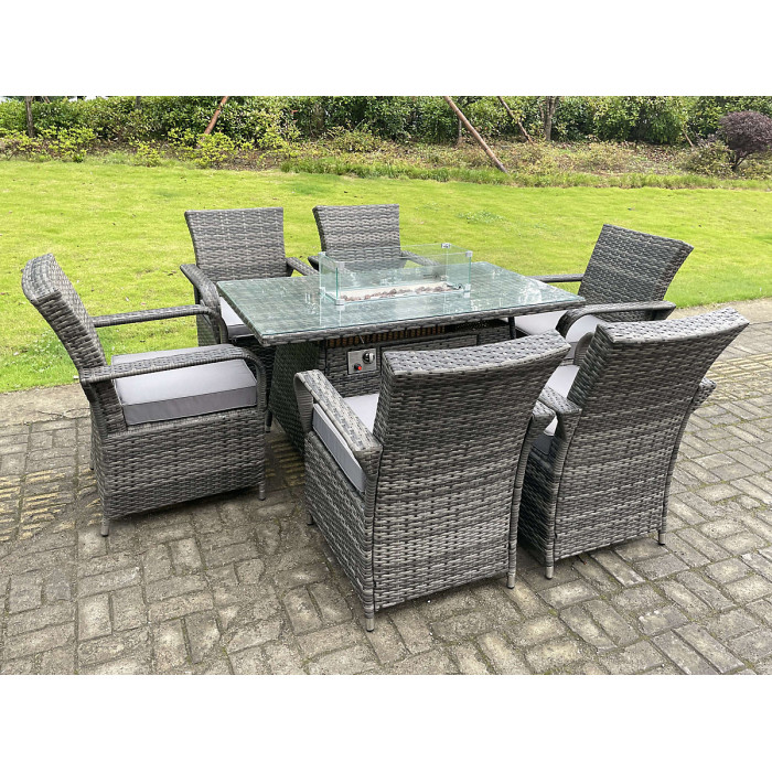 Rattan Garden Furniture Dining Chairs 6 Seater with Rectangular Table