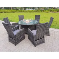 Rattan Garden Furniture Round Dining Table and Chairs 6 Seater Plus Round Table