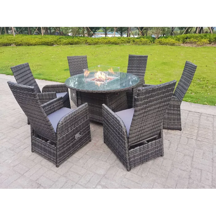 Rattan Garden Furniture Round Dining Table and Chairs 6 Seater Plus Round Table