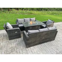 Rattan Outdoor Furniture Rectangle Dining Table Adjustable Reclining Chair 3 Seater Sofa Sets 8 Seater