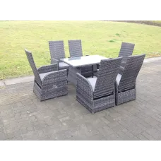 Oblong Rectangular Table Adjustable Reclining Chair Rattan Dining Set Outdoor Garden Furniture, Mixed Grey 6 Chairs