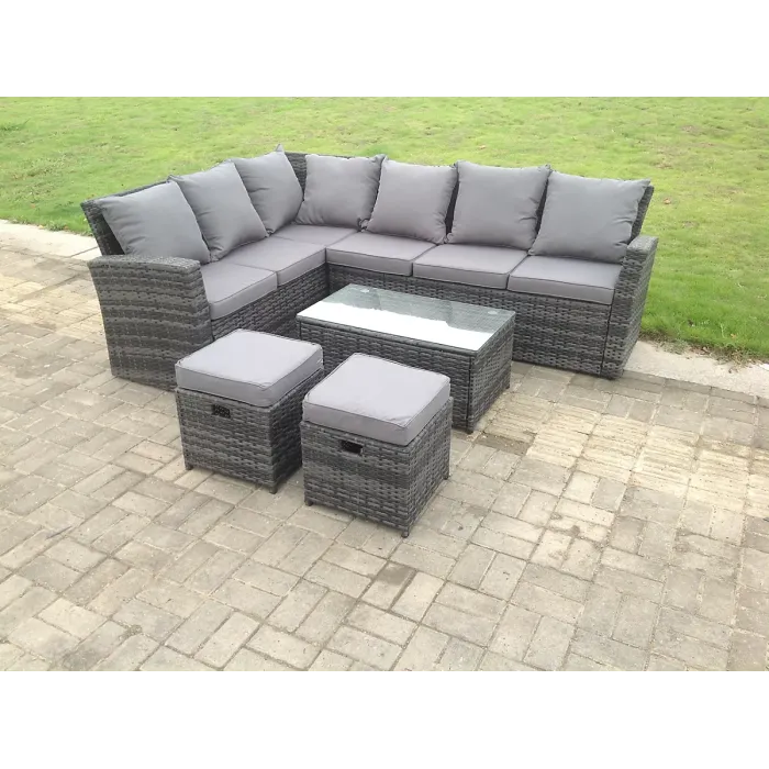 8-Seater Grey Rattan Outdoor Sofa Set - Includes Coffee Table And Armchairs