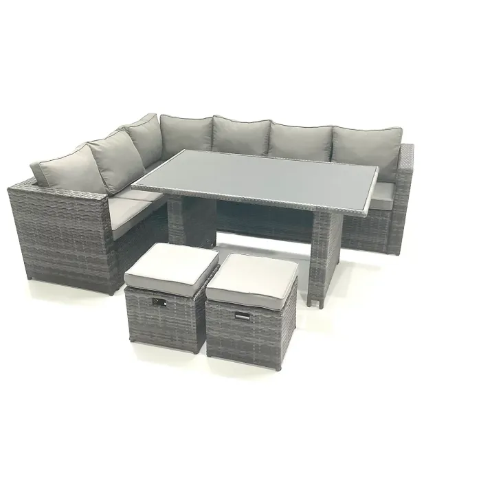6-Seater Outdoor Lounge Rattan Corner Sofa Set with Small Footstools And Rectangular Table