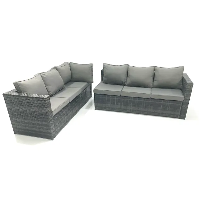 6-Seater Outdoor Lounge Rattan Corner Sofa Set with Small Footstools And Rectangular Table