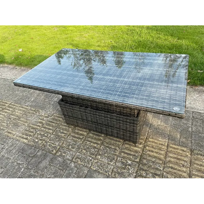 8 Seater Outdoor Rattan Garden Furniture Adjustable Rising Lifting Table Armchairs Dark Grey Mixed