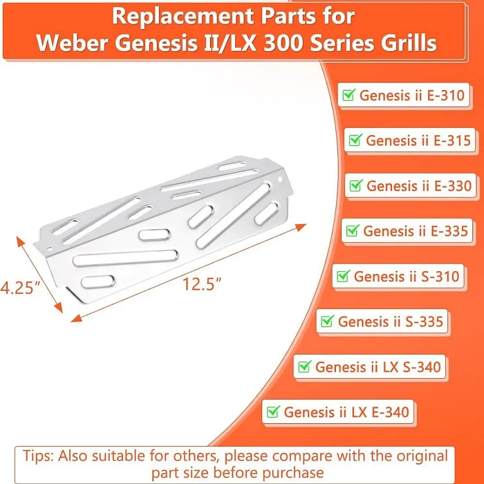 Heat Shield for Weber Genesis II 300 Series E-310, E-315, E-330, E-335, S-310, S-335, Stainless Steel, 3 Pack