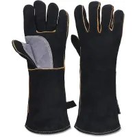 High Temp Fireproof Gloves, Leather, Kevlar Stitching, for Fireplace, Stove, Oven, Grill, Welding, BBQ