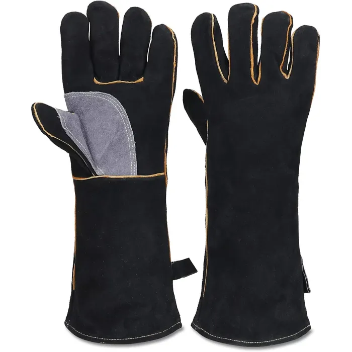 High Temp Fireproof Gloves, Leather, Kevlar Stitching, for Fireplace, Stove, Oven, Grill, Welding, BBQ