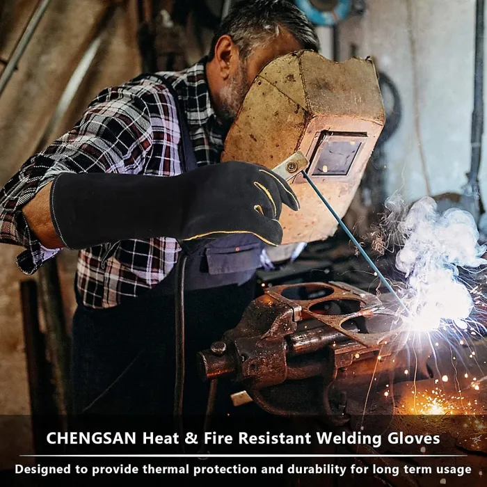 High Temp Fireproof Gloves, Leather, Kevlar Stitching, for Fireplace, Stove, Oven, Grill, Welding, BBQ