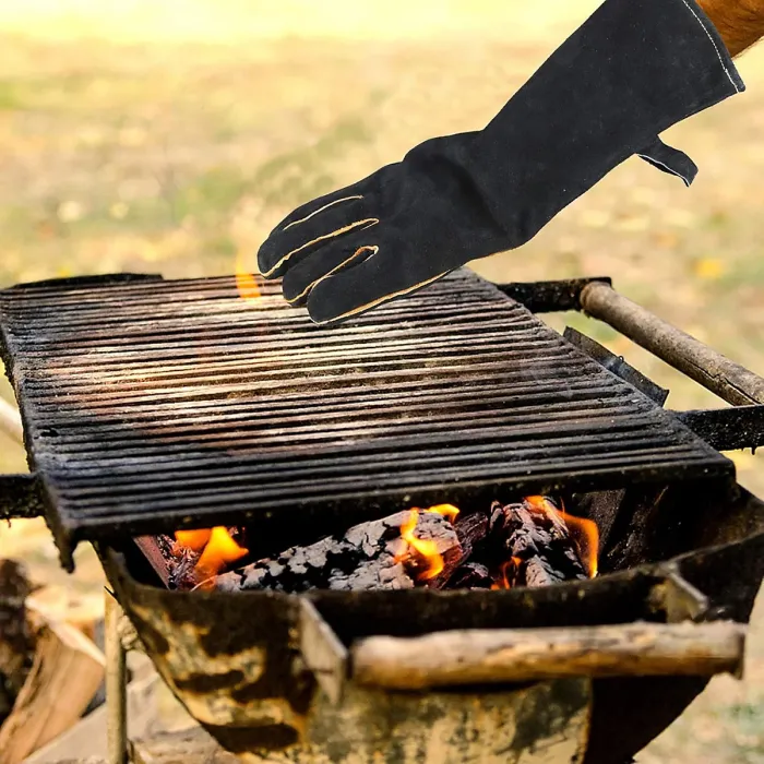 High Temp Fireproof Gloves, Leather, Kevlar Stitching, for Fireplace, Stove, Oven, Grill, Welding, BBQ