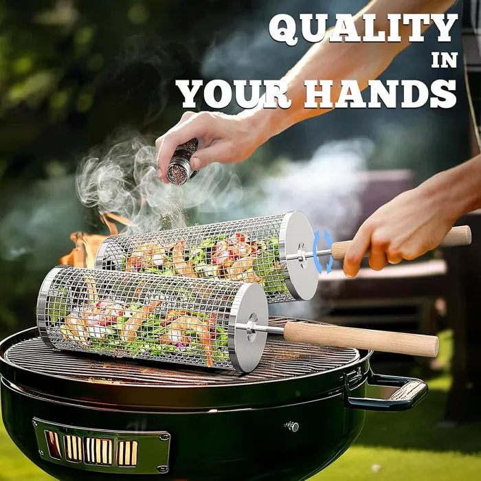 Nesting Grill Basket Set, 304 Stainless Steel, Removable Handle, for Vegetables, Shrimp, Camping