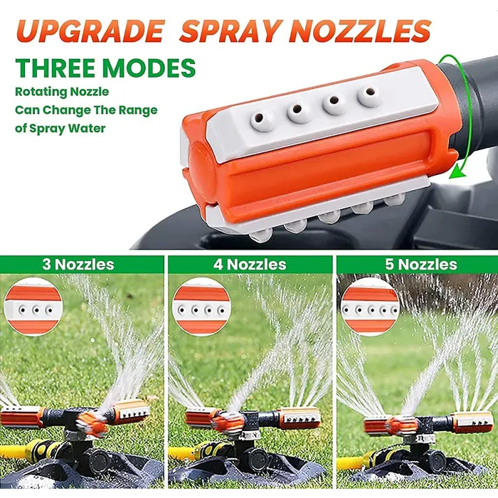 Garden Sprinkler, 360 Degree Automatic Rotating Adjustable 3 Arm ABS Irrigation System for Lawn, Garden, Vegetable Garden