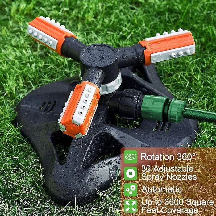 Garden Sprinkler, 360 Degree Automatic Rotating Adjustable 3 Arm ABS Irrigation System for Lawn, Garden, Vegetable Garden