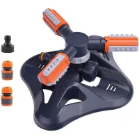 360 degrees,Three-Arm Garden Sprinkler - Automatic Watering System - Adjustable Water Flow and Flow - Large Spray Area