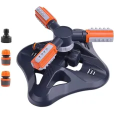 360 degrees,Three-Arm Garden Sprinkler - Automatic Watering System - Adjustable Water Flow and Flow - Large Spray Area