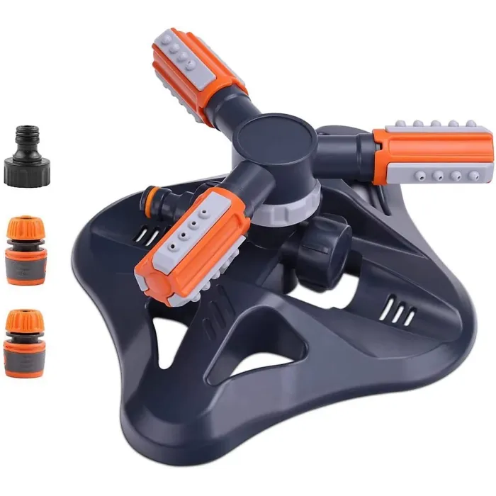 360 degrees,Three-Arm Garden Sprinkler - Automatic Watering System - Adjustable Water Flow and Flow - Large Spray Area