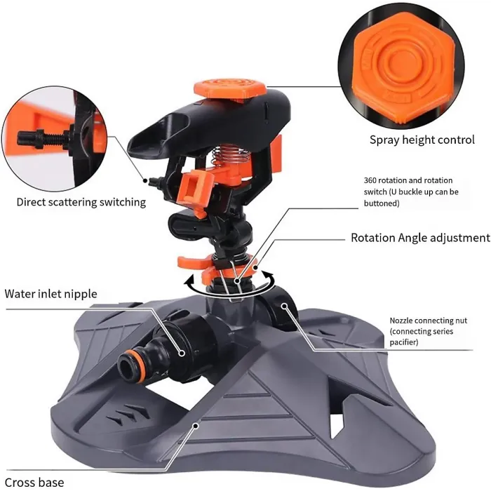 Garden Sprinkler, 360 Degree Adjustable Rotating Garden Sprinkler Head, Covers Large Area, Garden Irrigation System