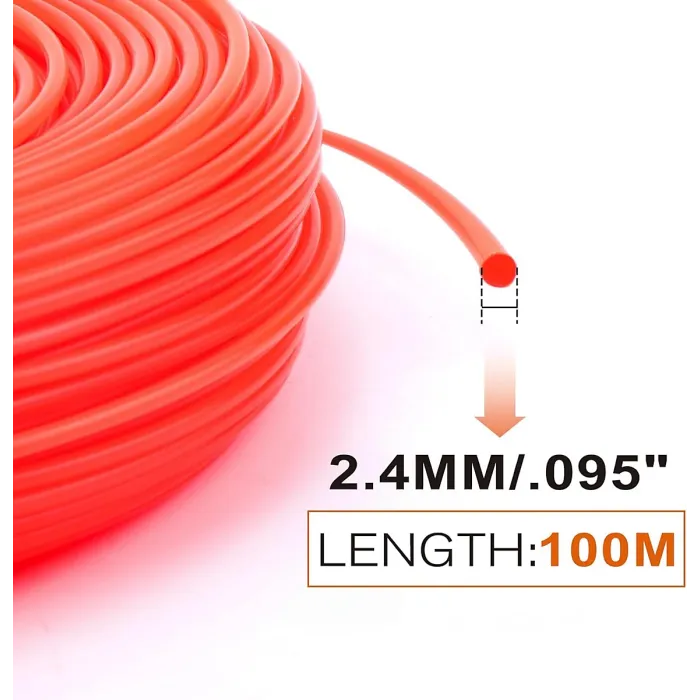 2.4mm x 100m Lawn Mower Line Spool, Reinforced Orange Trimmer Line, Durable for Gardening and Weeding Tasks