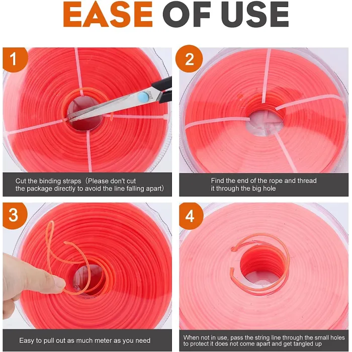 2.4mm x 100m Lawn Mower Line Spool, Reinforced Orange Trimmer Line, Durable for Gardening and Weeding Tasks