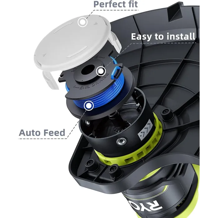 7-Pack Ryobi One+ AC14RL3A Spools, 1.6mm, Fits 18V, 24V, 40V Brushcutters, 6 Spools, 1 Cap, Durable Replacement