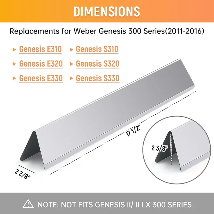 Flavorizer Bars for Weber Genesis 300 Series, E-310 E-330 Grills (2011-2016), 17.5" Flavor Bars, Grill Burner Cover Replacement