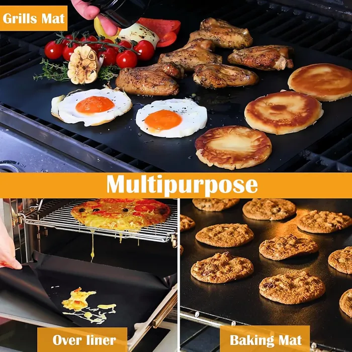 Outdoor grill mats, non-stick grill mats, 3-piece set of grill mats, baking mats, grill accessories, reusable, suitable for gas